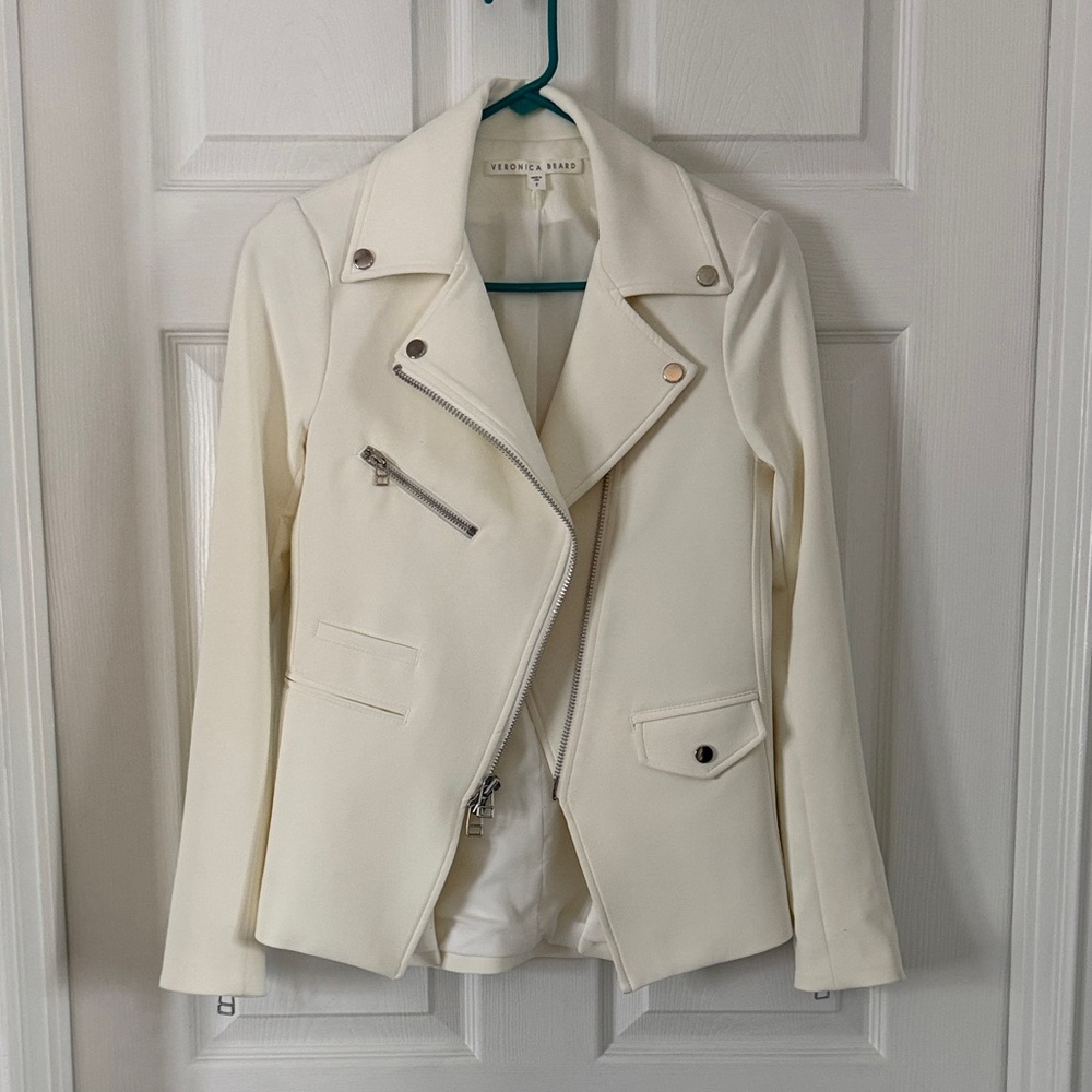 Veronica Beard White Hadley Scuba Jacket with Silver Hardware